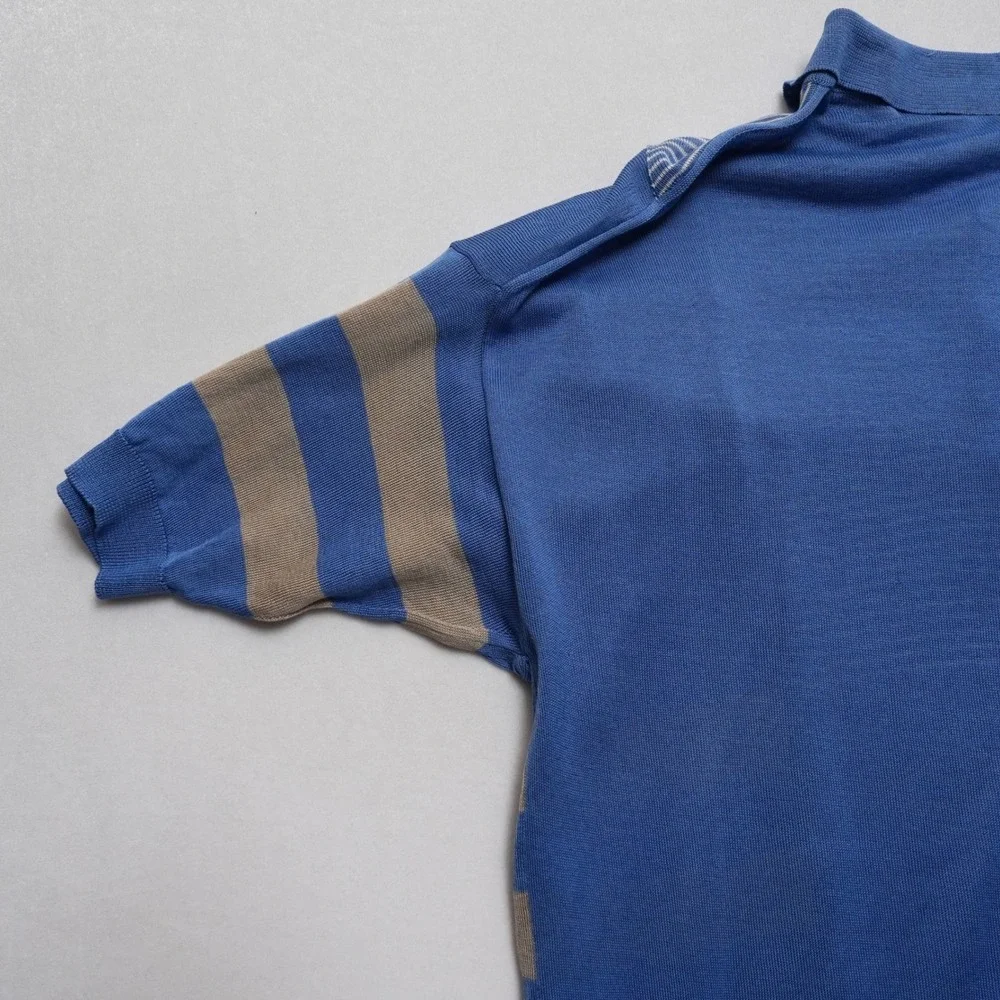 Vintage Modigliani Knit Polo Shirt Mens 48 Blue Striped Made in Italy 90s Retro - Picture 12 of 16